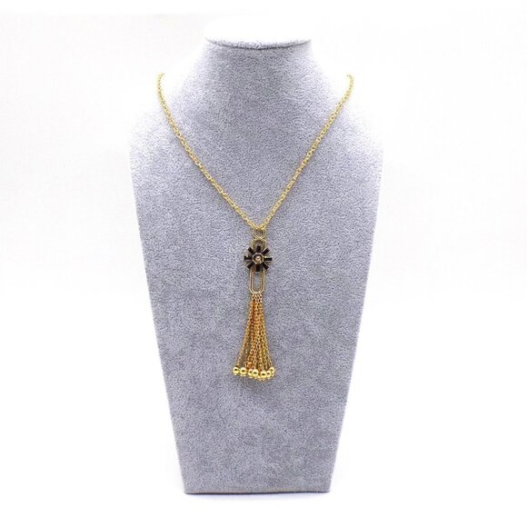 INC Gold-Tone Long Necklace Tassel Floral Pendant with Crystals - Picture 1 of 5